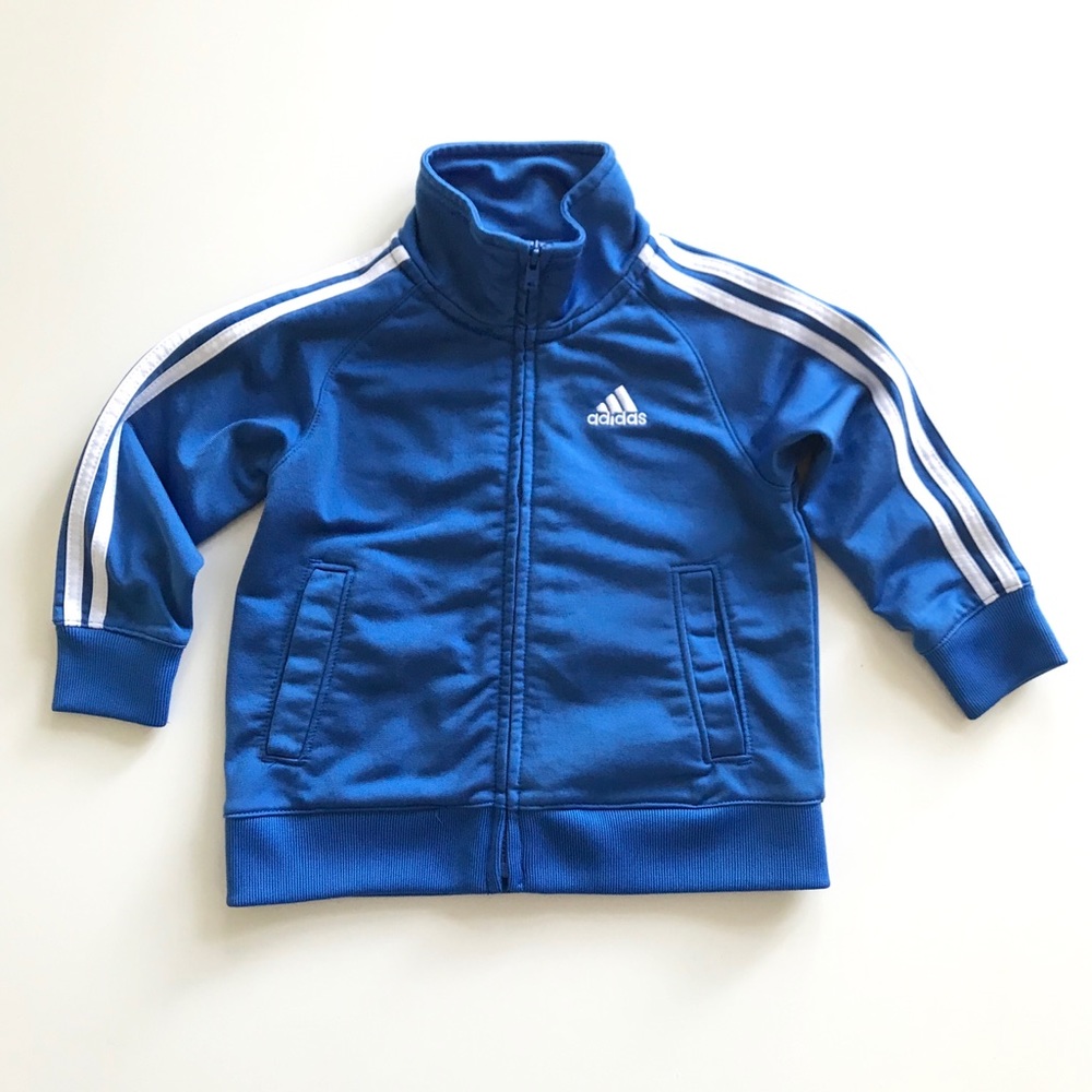 adidas Kids Blue Jacket with White Stripes